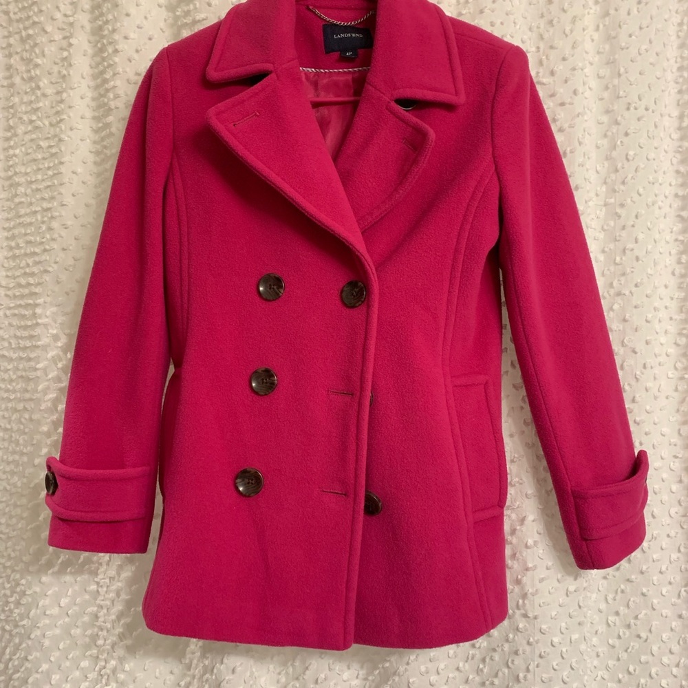 Lands End Hot pink Pea Coat